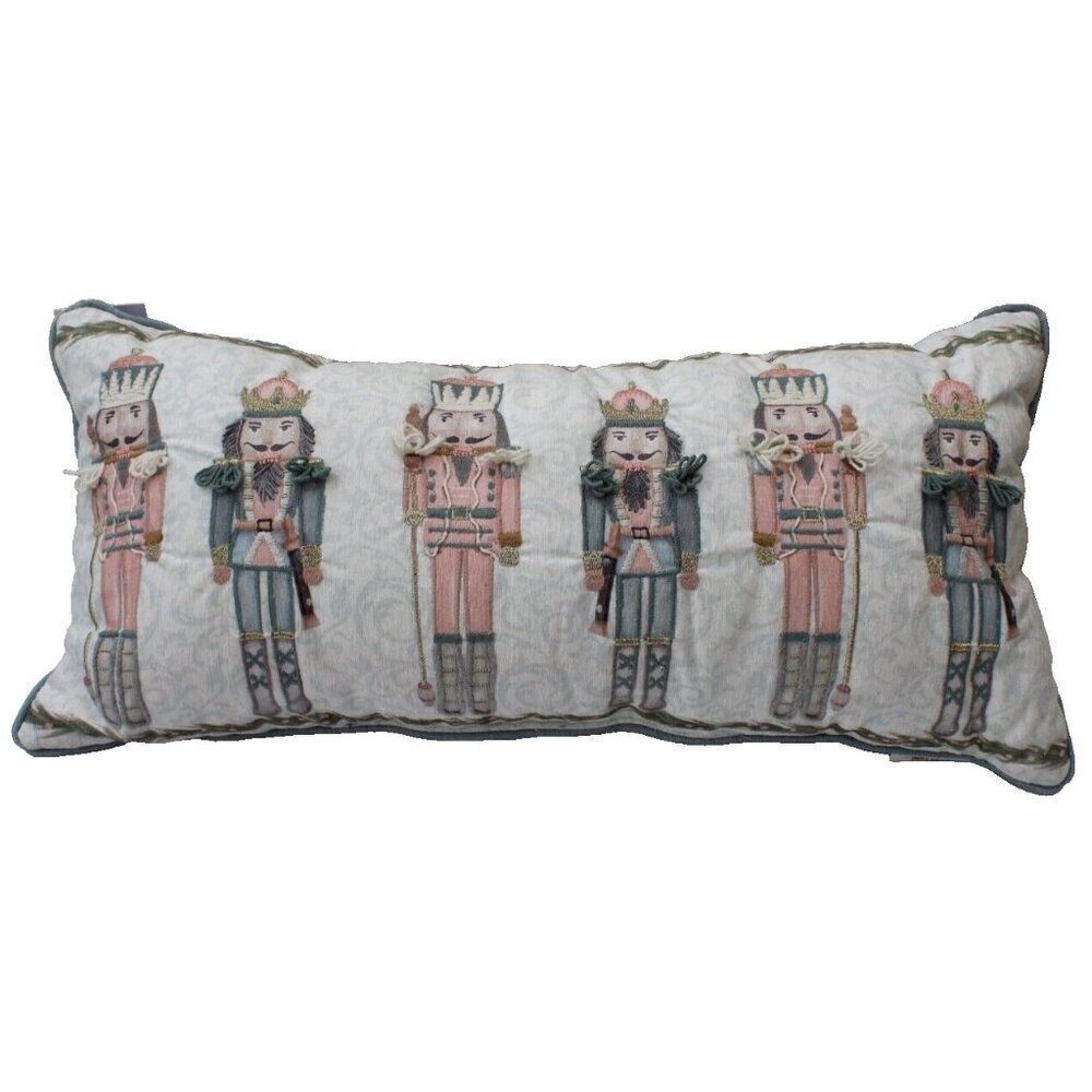 New Nutcracker Soldier Embroidered Pastel Pink Long Christmas Throw PILLOW